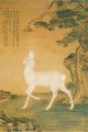 Lang glänzt weißes Hirsch alte China Tinte Giuseppe Castiglione